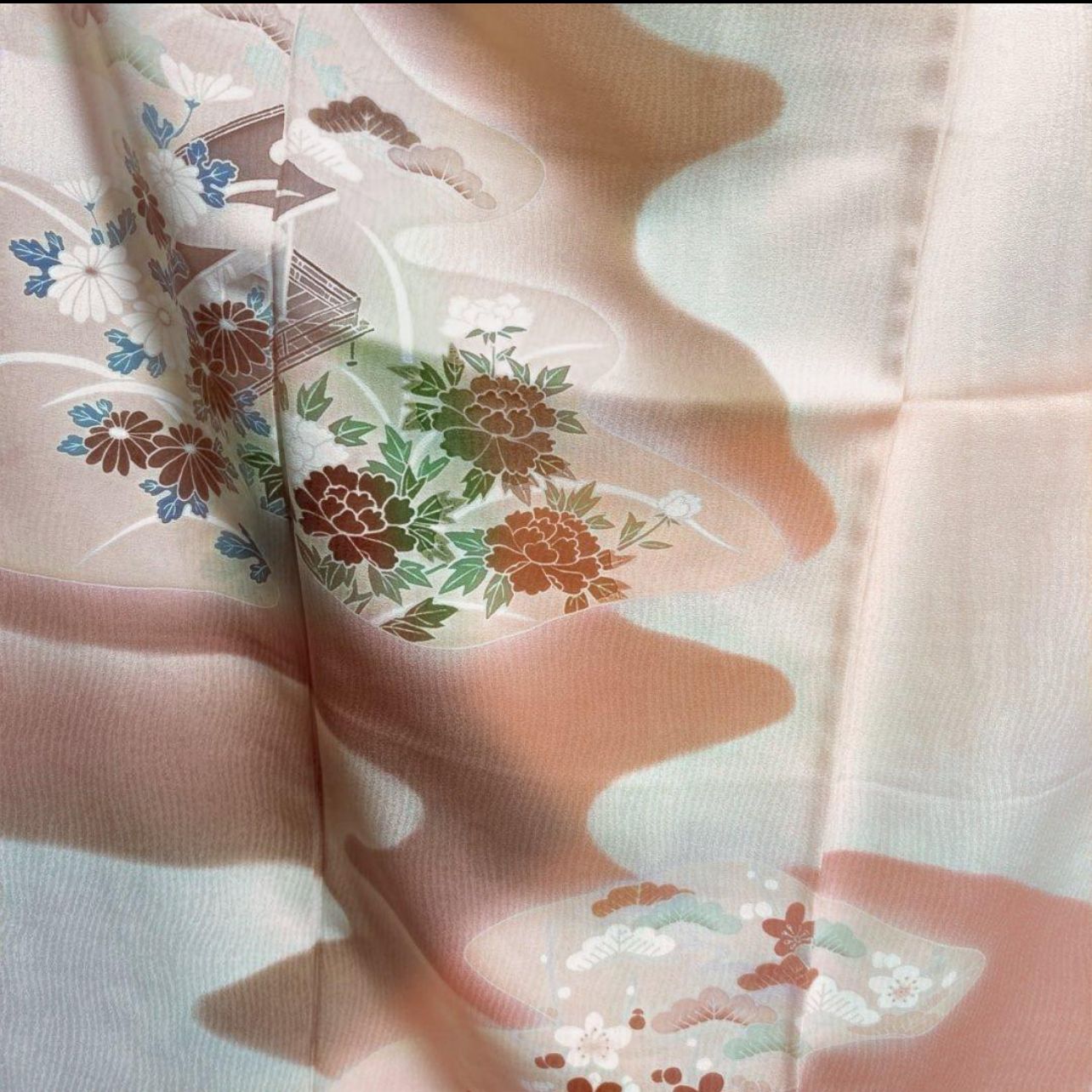 美品　袷　正絹　友禅　金刺繍　訪問着　フルセット　西陣唐織プラチナ箔袋帯 美品 袷 正絹 友禅 金刺繍 訪問着 フルセット 西陣唐織プラチナ箔袋帯