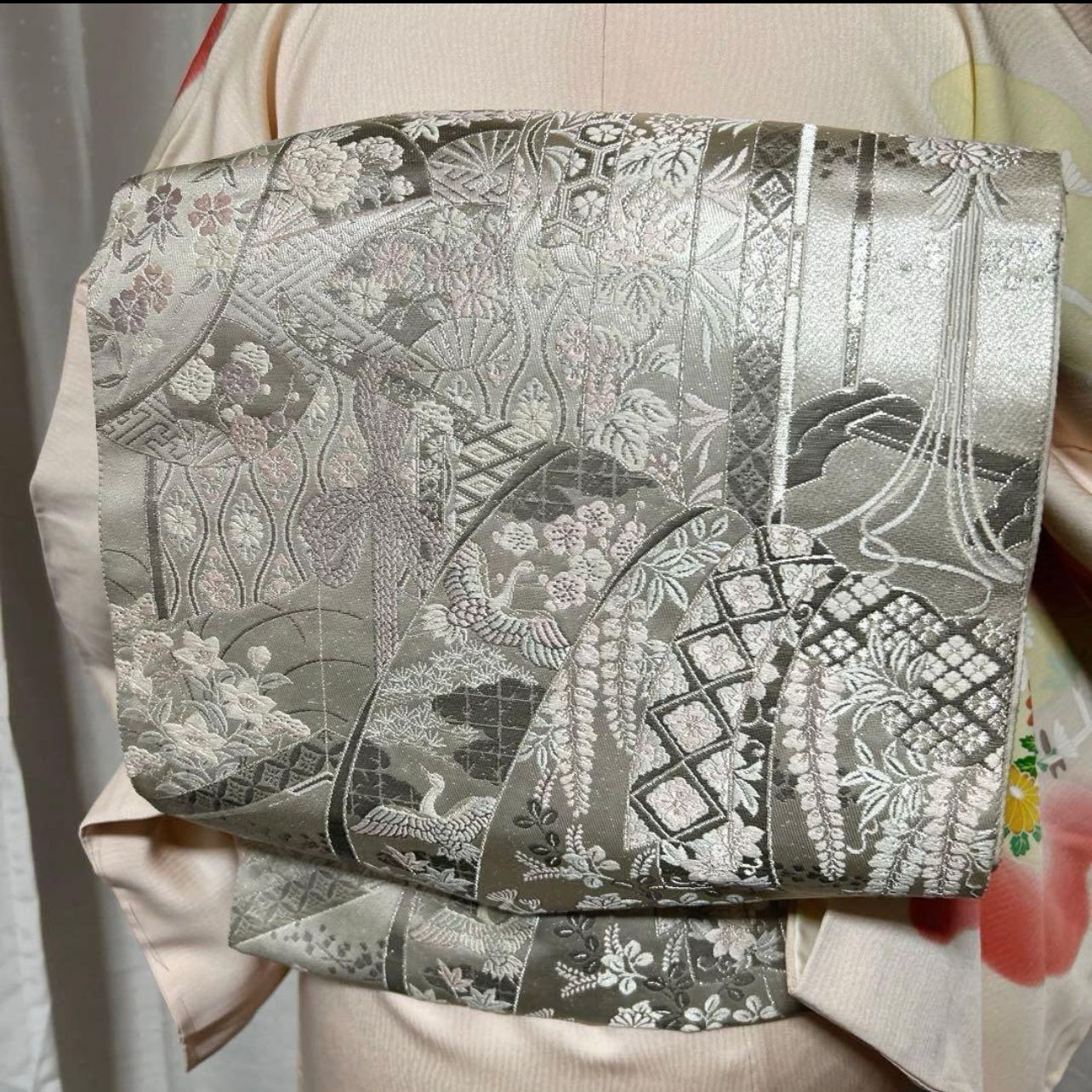 新品 美品 袷 正絹 友禅 訪問着 フルセット 西陣唐織プラチナ箔袋帯