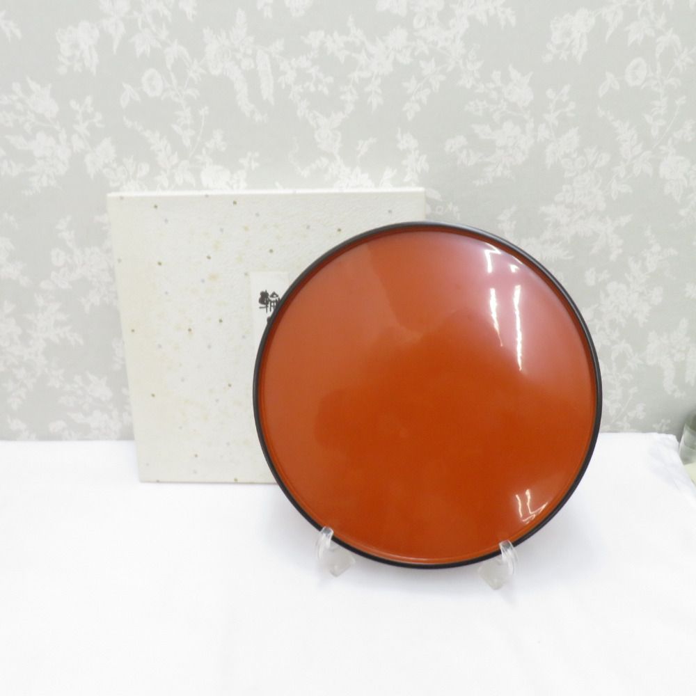 骨董・民芸品 輪島塗 丸盆 平盆 お盆 漆器 無地 能登輪島 漆芸 箱有