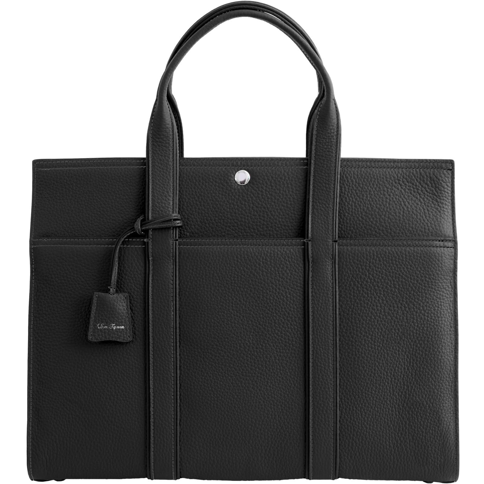 Dom Teporna バッグ メンズ 本革 牛革 レザー カバン ショルダー a 4 収納 底板 大容量 トートバッグ ビジネス bag トゴ風 ブリーフケース 通勤 バック black ステッチ黒色