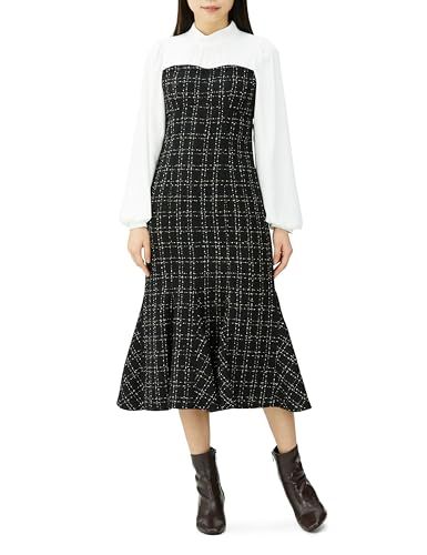 ミッシュマッシュ カジュアルドレス ラメツイードビスチェ風ドッキングワンピース BLACK WHITE S レディース