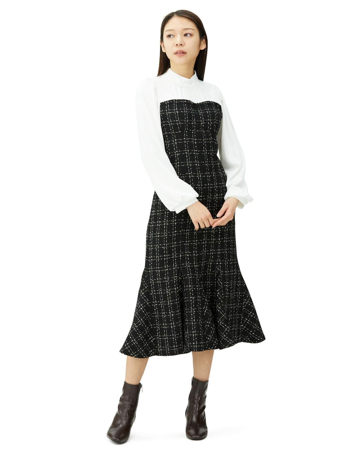 ラメツイードビスチェ風ドッキングワンピース BLACK