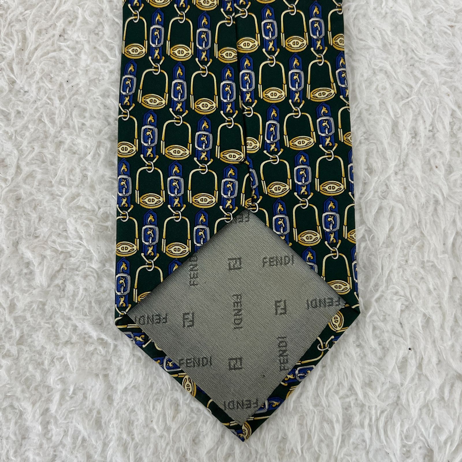 美品》FENDI (フェンディ) シルクネクタイ イタリア製 総柄 チェーン柄