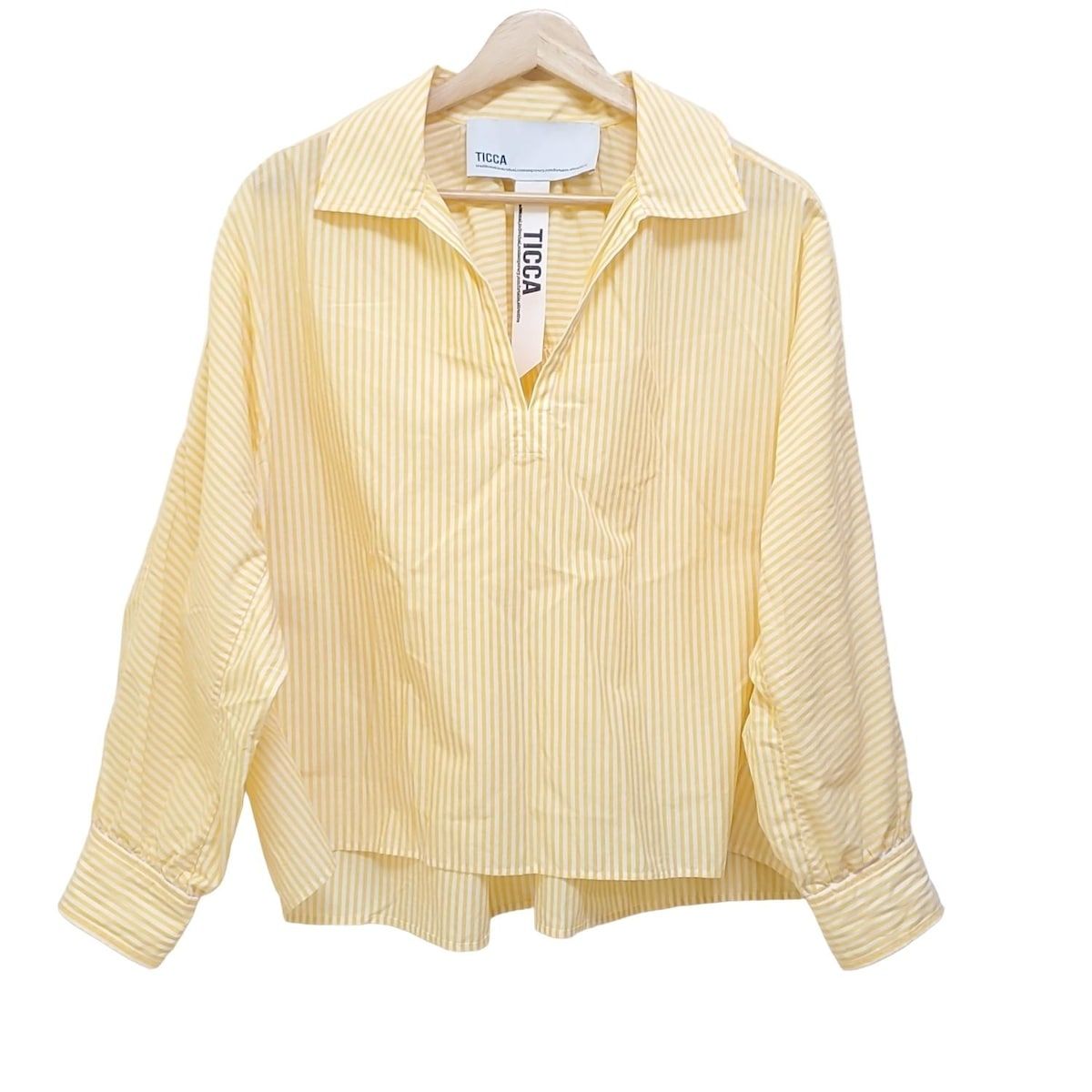 TICCA ティッカ 長袖カットソー サイズF レディース - イエロー×アイボリー 開襟 ストライプ