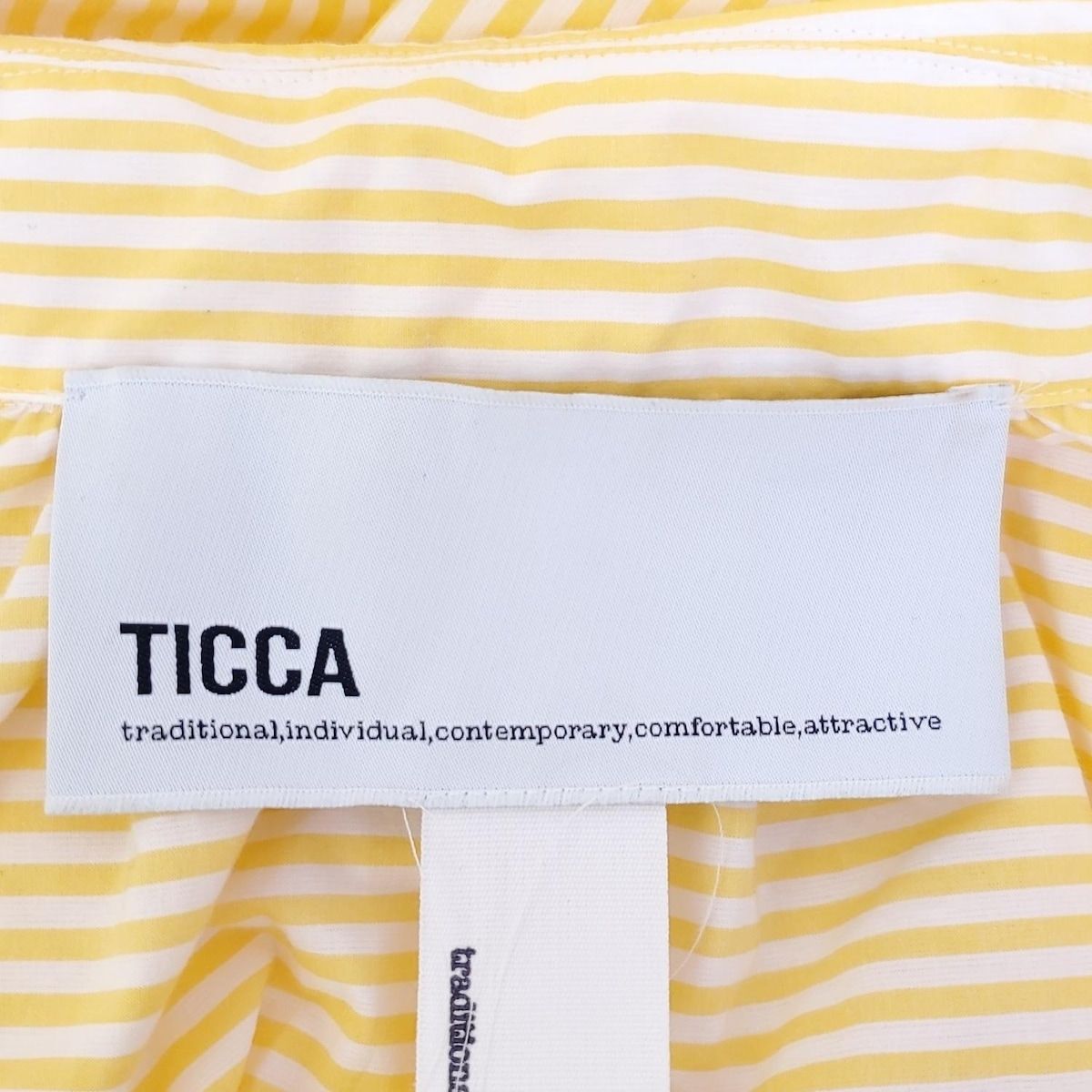  TICCA ティッカ 長袖カットソー サイズF レディース - イエロー×アイボリー 開襟 ストライプ 長袖 Tシャツ カットソー