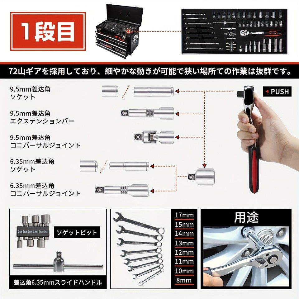 DIYから本格メンテまで 381点 ツールセット 収納ケース付 家庭 車 バイク メンテナンス DIY 修理工具 レンチ ドライバー ペンチ ソケット