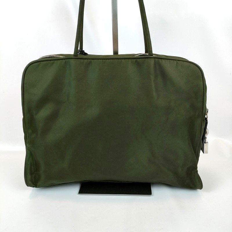 良品 PRADA プラダ ハンドバッグ グリーン 三角ロゴプレート