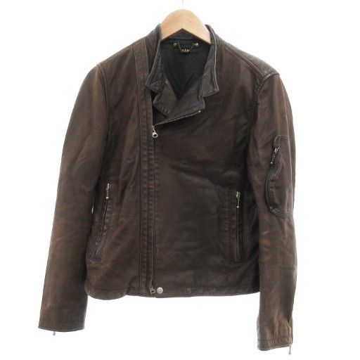 ビームス BEAMS ライダースジャケット ダブル レザー M 茶 ブラウン JS GY42