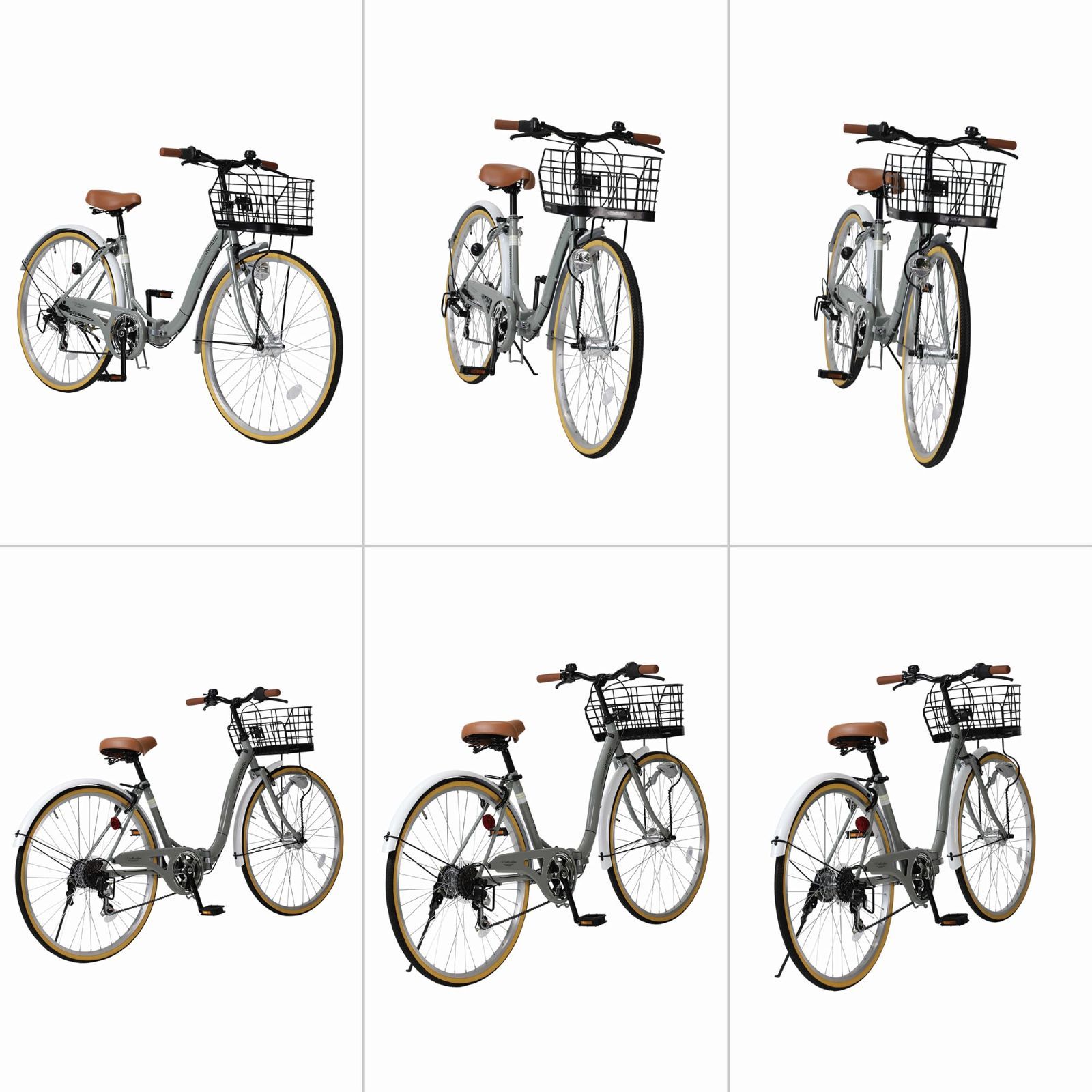 バスケット リング錠付 街乗り ループフレームで乗り降りラクラク 通勤通学 シマノ製サムシフト6段変速 男女兼用 LEDオートライト ファッショナブルで折畳もできるシティサイクル 折畳シティサイクル26インチ LEDリアライト 安全性 視認性向上 限