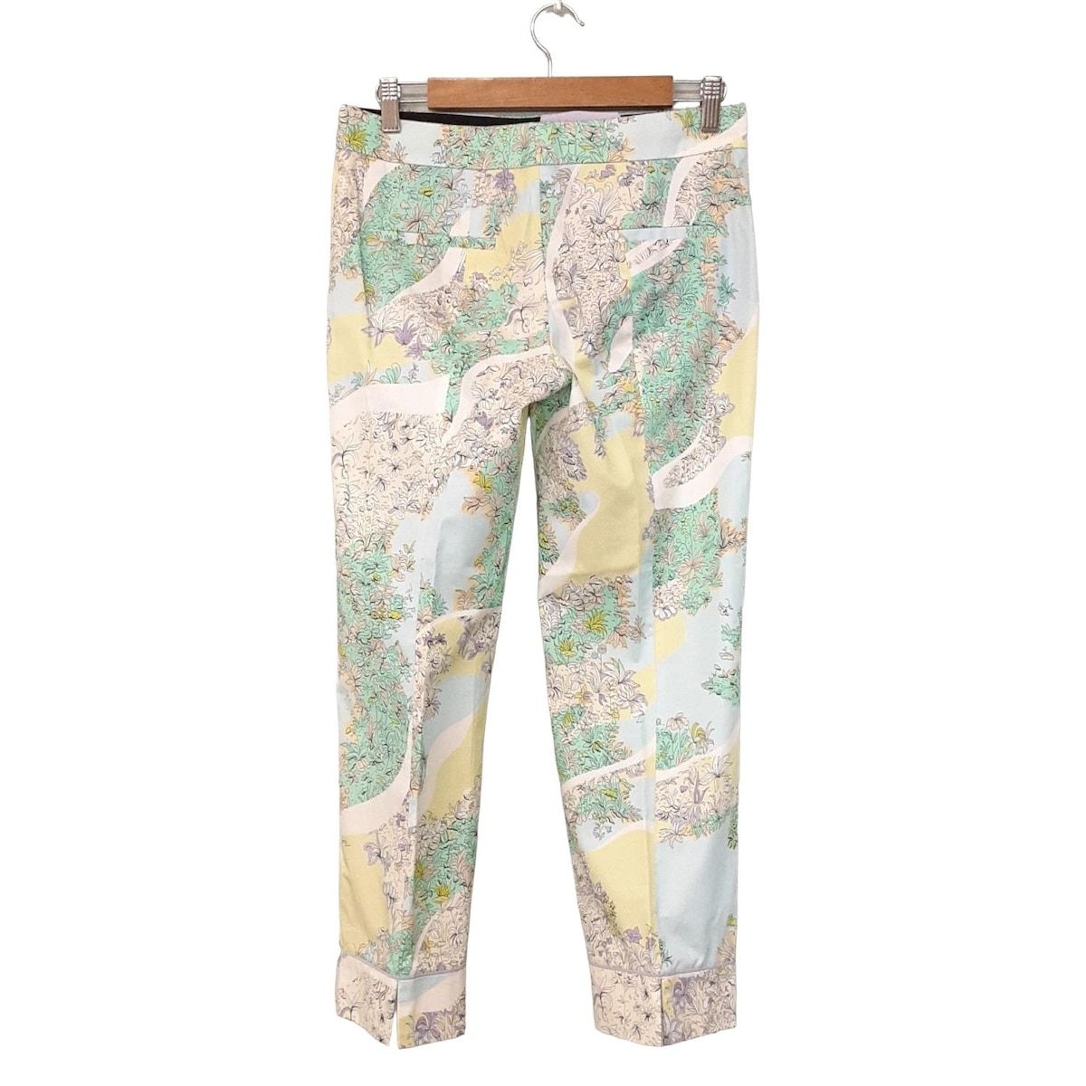 EMILIO PUCCI PUCCI エミリオプッチ パンツ サイズI 34 レディース - ライトブルー×イエロー×マルチ クロップド 半端丈 ボタニカル柄