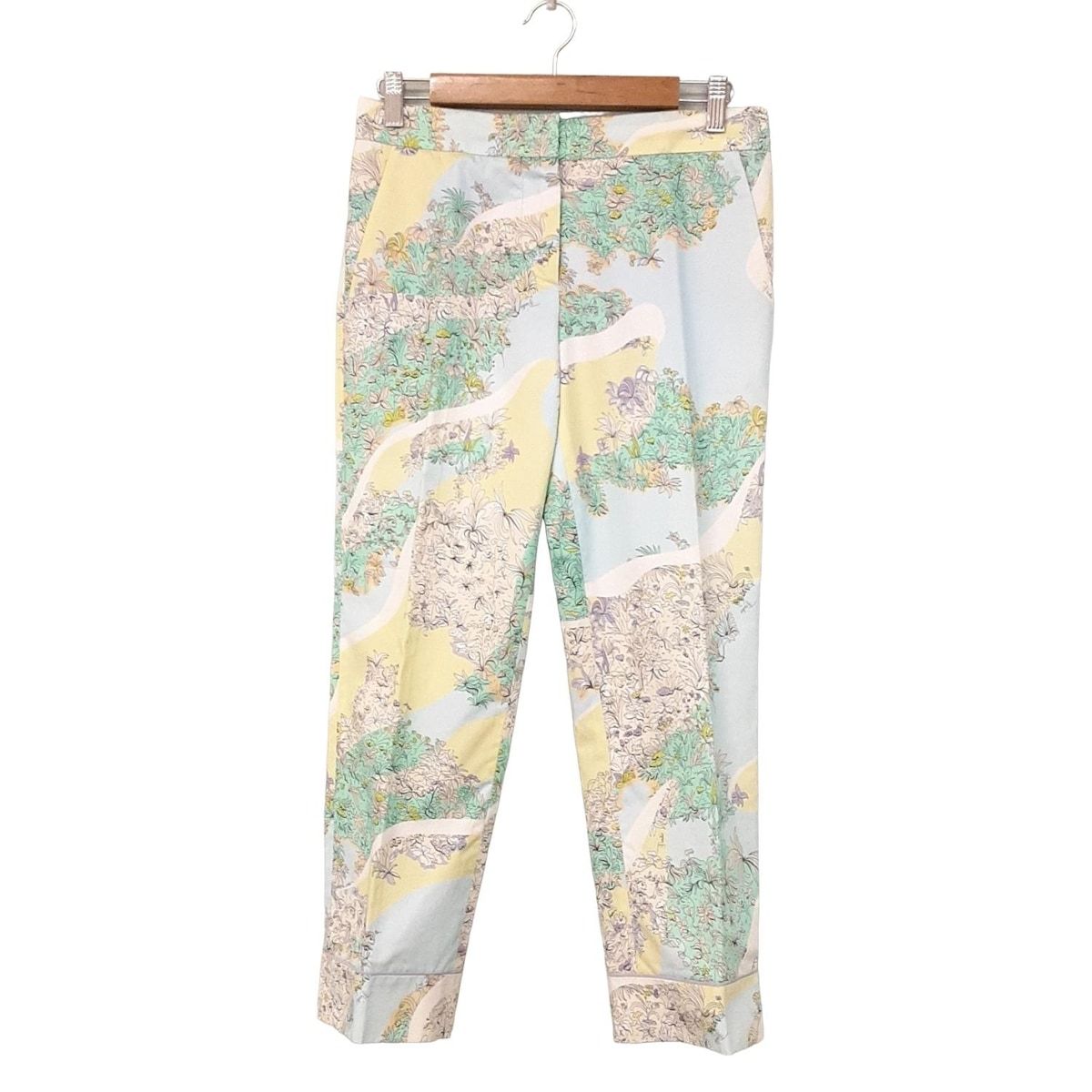 EMILIO PUCCI PUCCI エミリオプッチ パンツ サイズI 34 レディース - ライトブルー×イエロー×マルチ クロップド 半端丈 ボタニカル柄