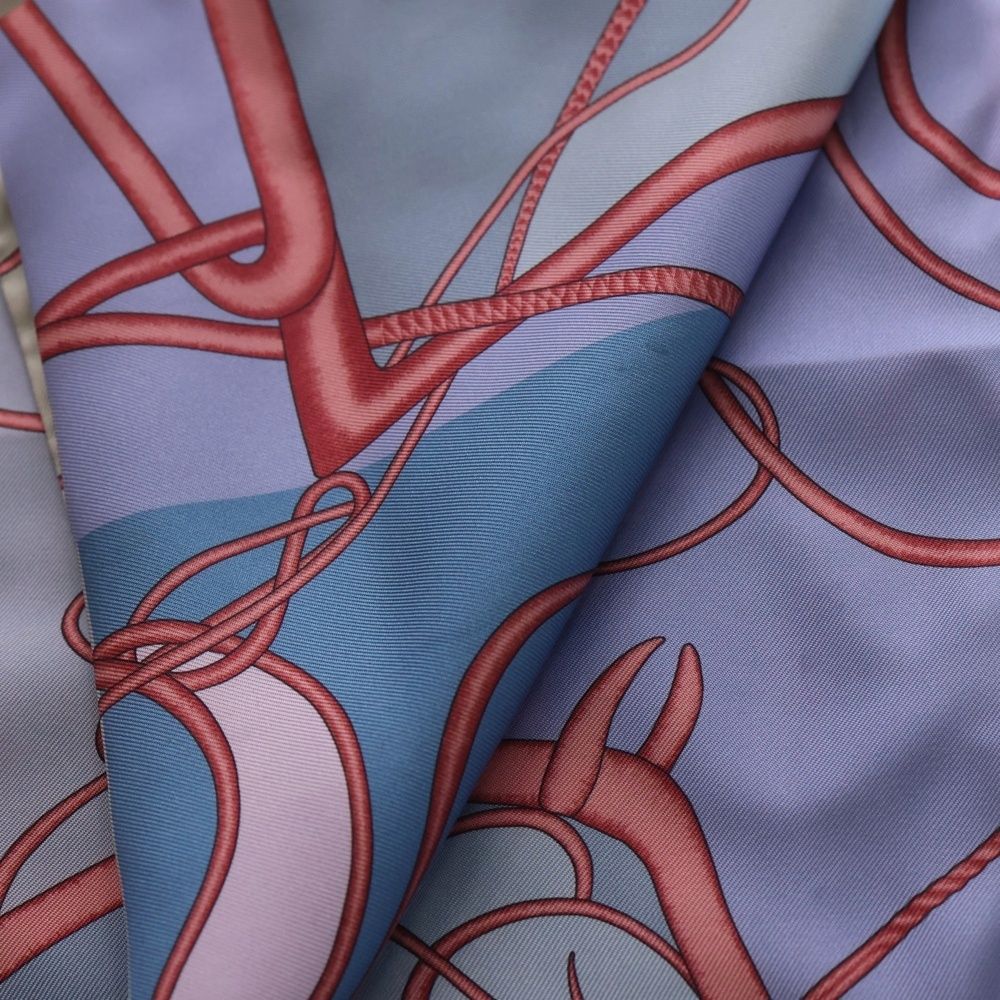  HERMES エルメス マキシツイリー COUP DE FOUET AU BLOC ブルー×ピンク シルク バンダナ スカーフ 小物