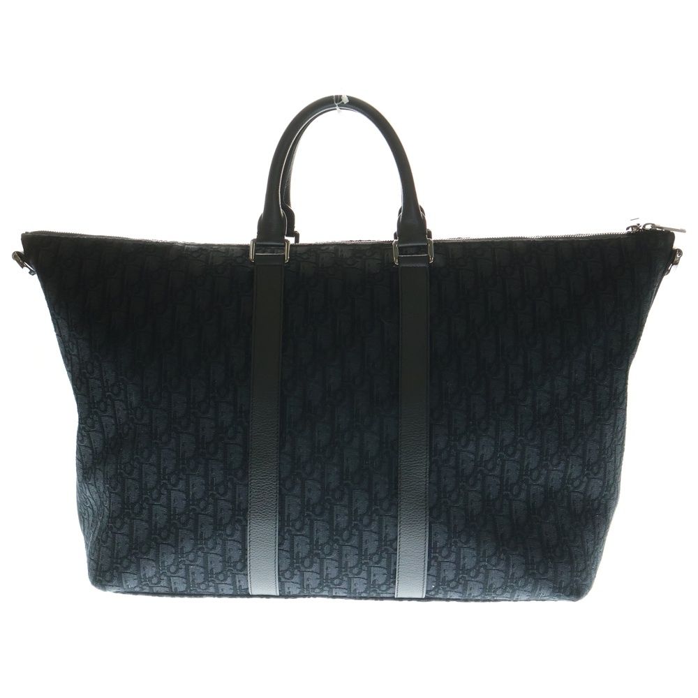 Christian Dior クリスチャンディオール WEEKENDER 40 ウィークエンダー オブリーク柄 キャンバス レザー ハンド ボストンバッグ シルバー金具 ネイビー ブラック