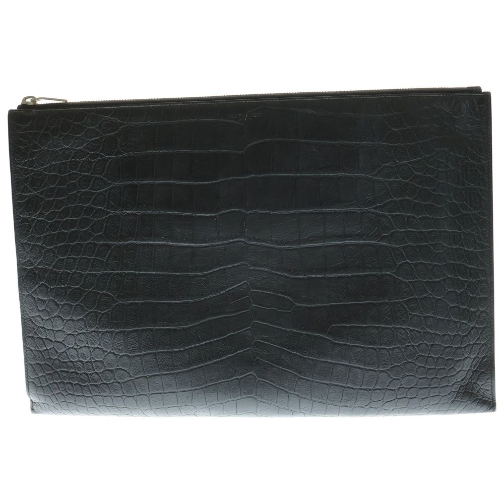 SAINT LAURENT PARIS サンローランパリ クロコダイル エンボスカーフレザー クラッチバッグ ブラック