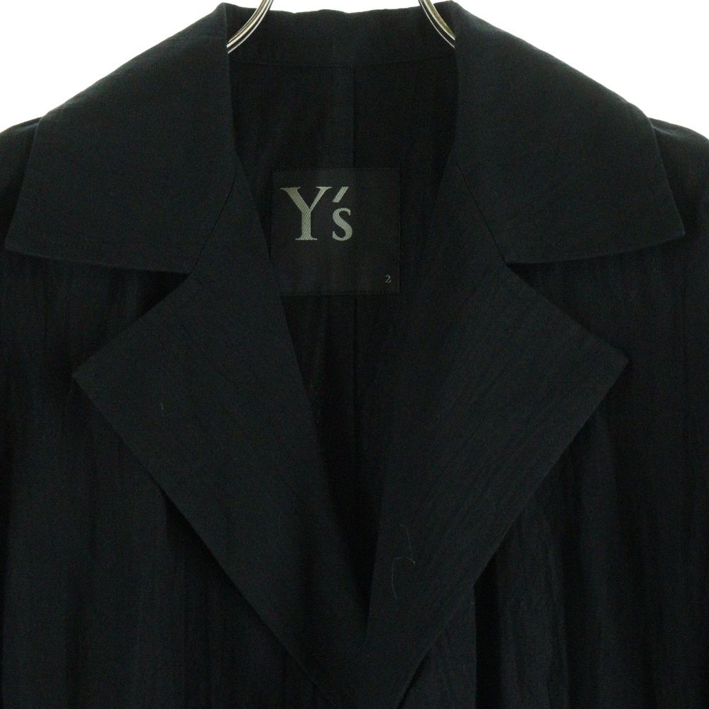 Y's (ワイズ) リネン混 1B ロング ジャケット ブラック YO-J28-012