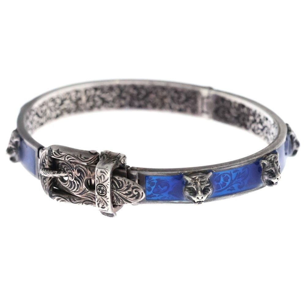 GUCCI グッチ ガーデン タイガーヘッド バングル ブレスレット ブルー シルバー