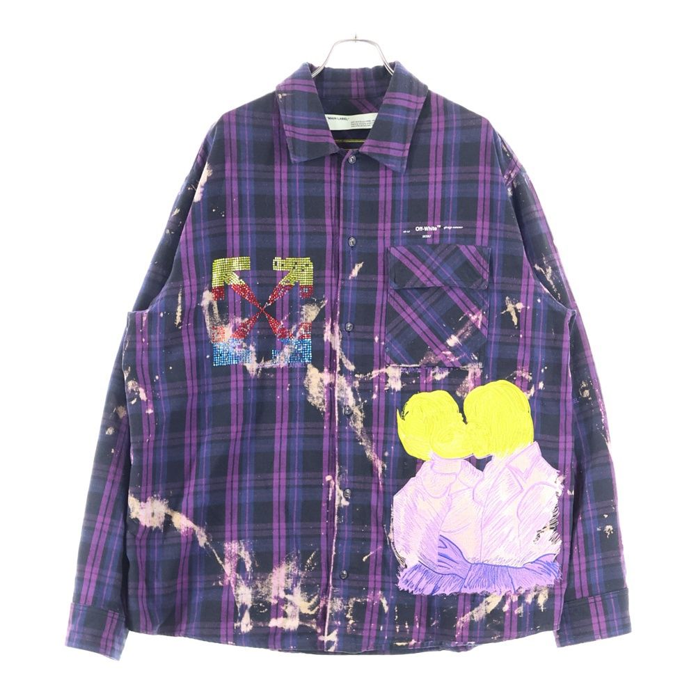 OFF-WHITE オフホワイト 20 ss Kiss over embroidered oversized shirt キス オーバーエンブロダイリー オーバーサイズ フランネルシャツ パープル