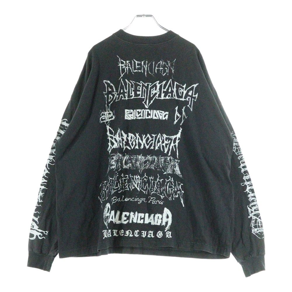 BALENCIAGA バレンシアガ 24SS ヴィンテージ加工メタルロゴ長袖Tシャツ カットソー ブラック 699191 TPVO3