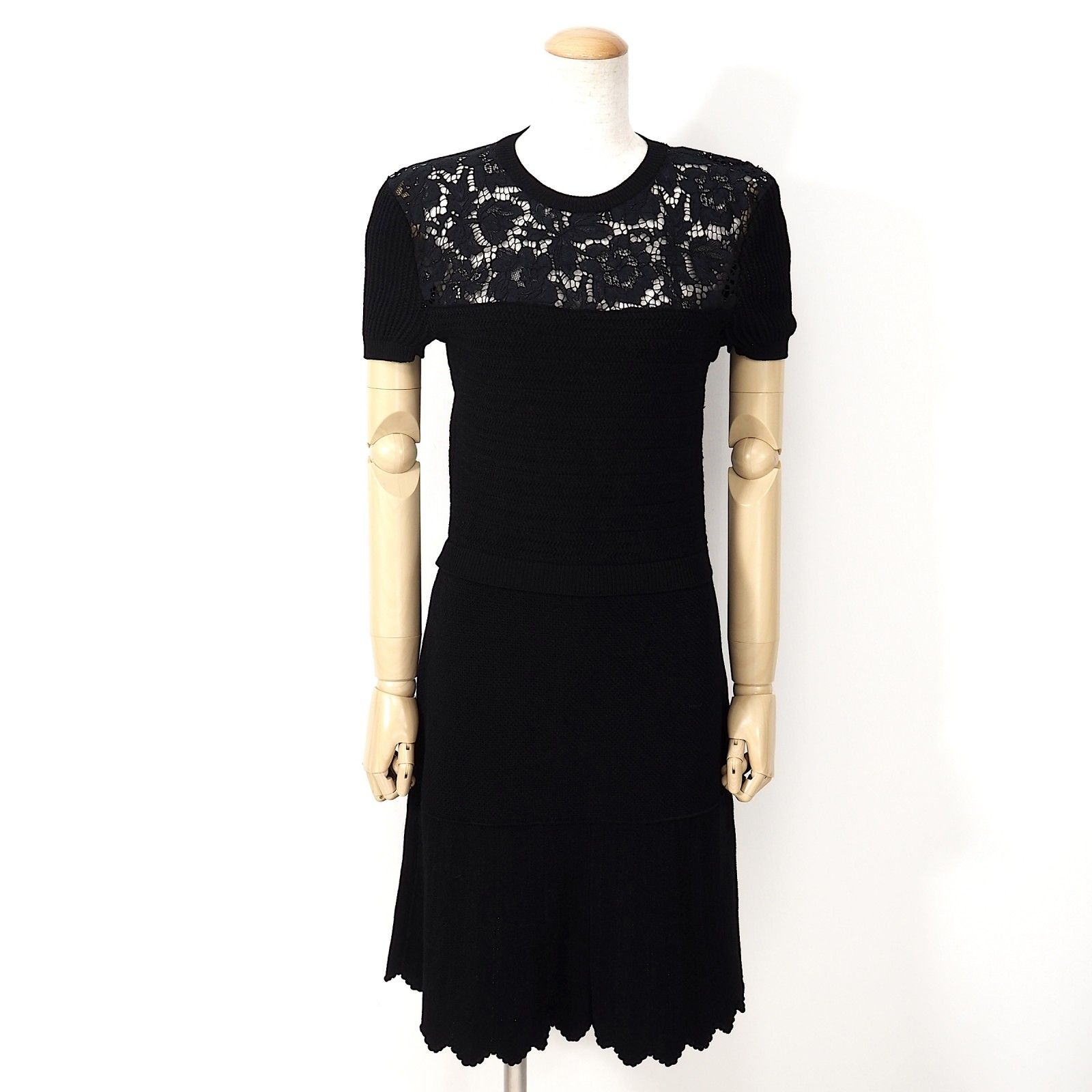 ヴァレンティノ レース切替 ニット ワンピース M ブラック レディース 5-DJ 122