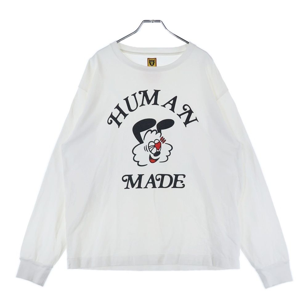 HUMAN MADE ヒューマンメイド ×GIRLS DON T CRY VALENTINES DAY L S T-SHIRT ガールズドントクライ バレンタイン フロントロゴデザイン クルーネック カットソー 長袖Tシャツ ホワイト
