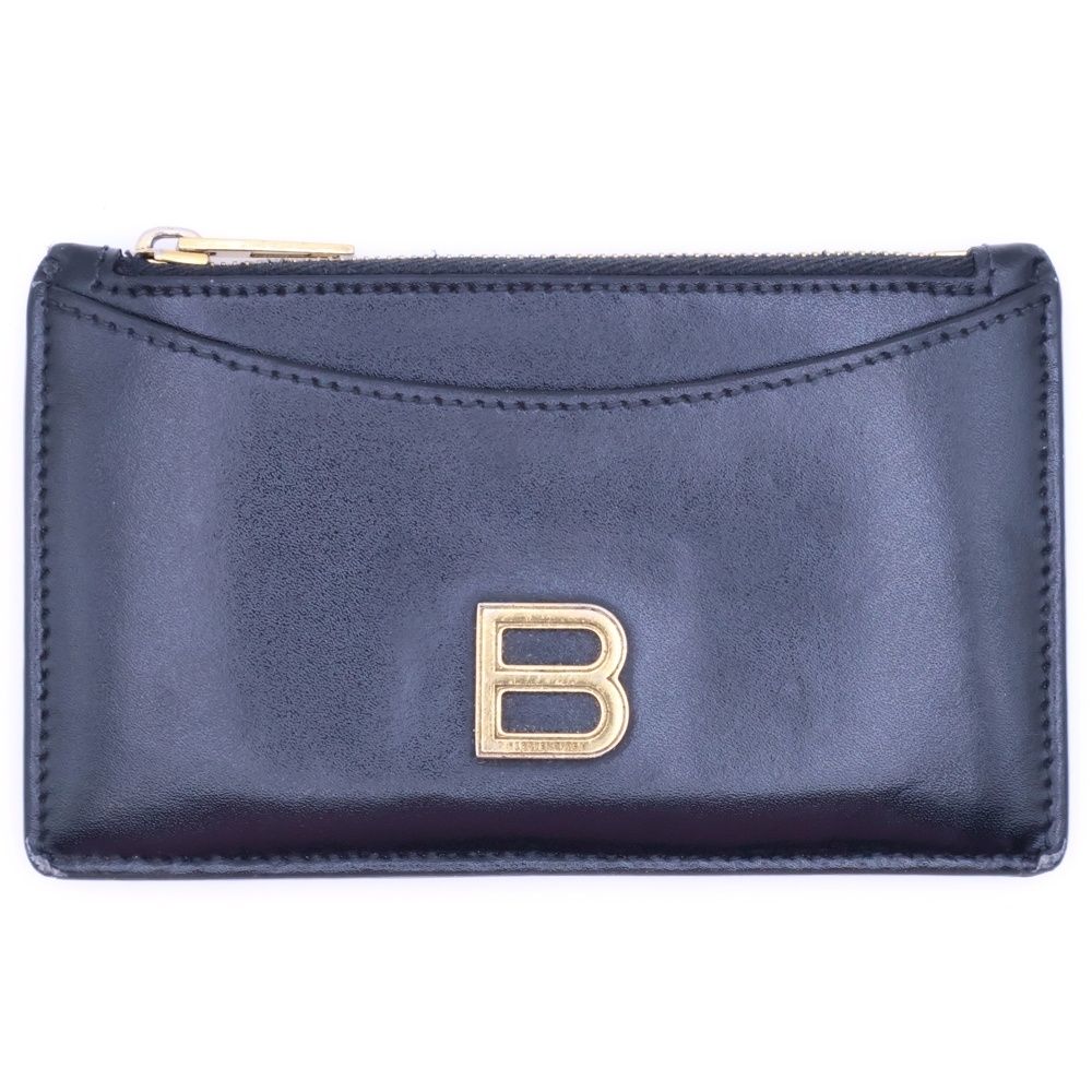 BALENCIAGA バレンシアガ Bロゴプレート レザーコインケース ブラック ゴールド 637371