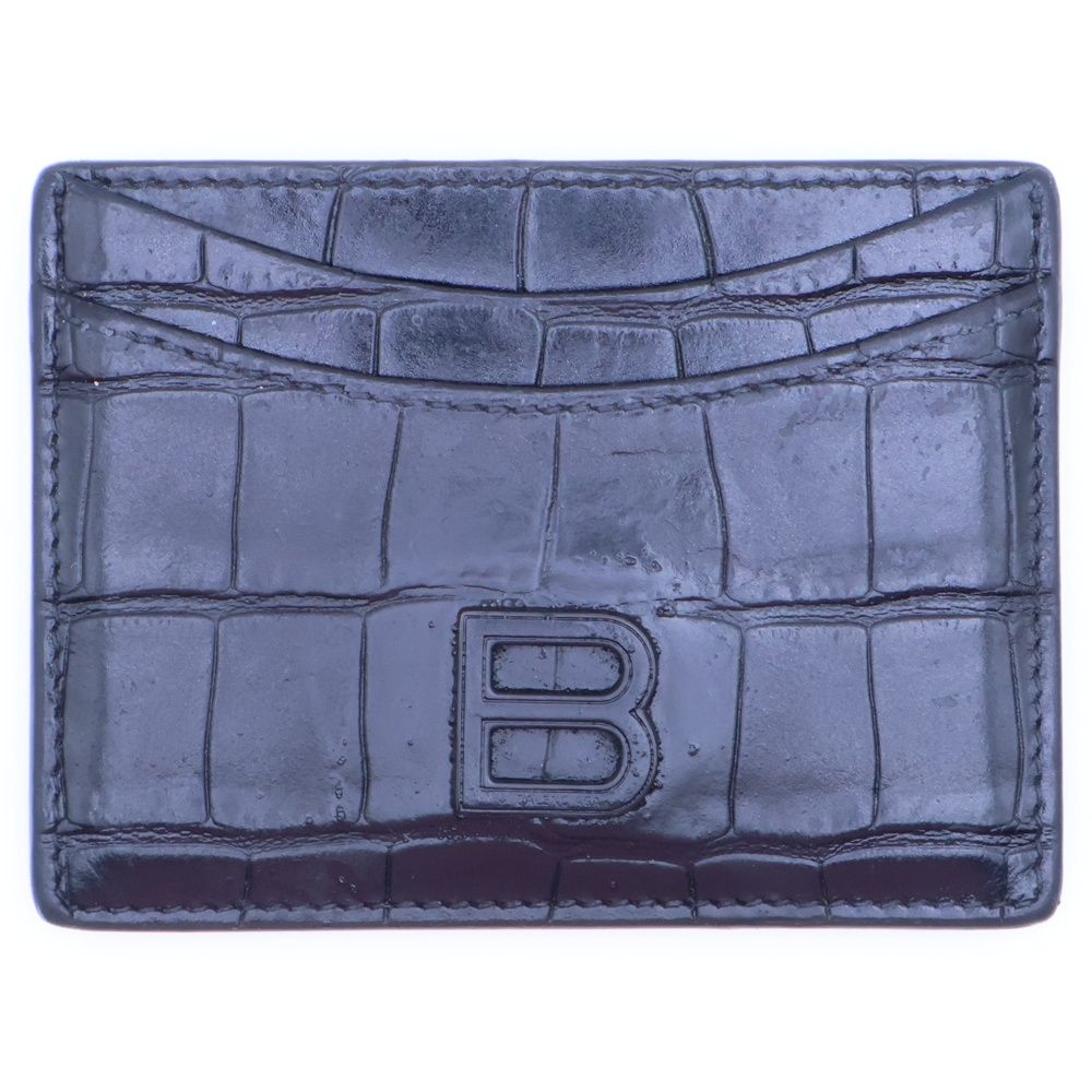 BALENCIAGA バレンシアガ Bロゴ クロコ型押し レザーカードケース ブラック 637370