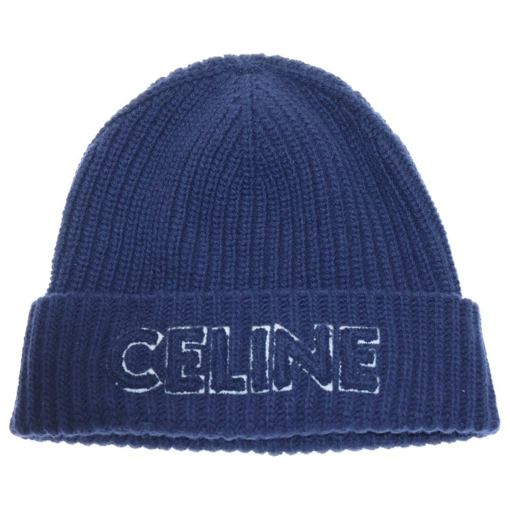 CELINE セリーヌ Wool Beanie ロゴ刺繍 ウールニットビーニー 帽子 ネイビー 2AUY8969P.38NO