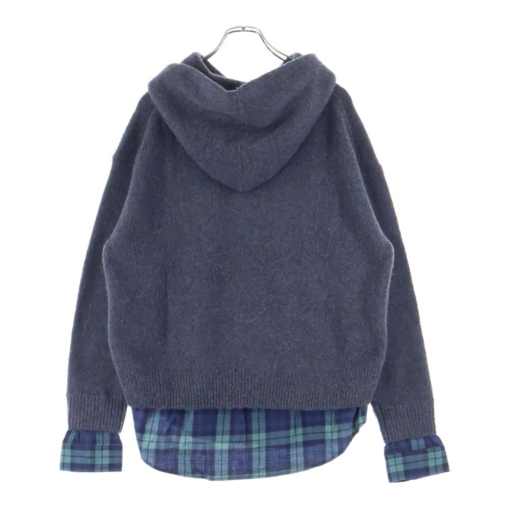 Acne Studios アクネ ストゥディオズ Layered Wool Hoodie チェック柄レイヤード エンボスロゴ ウール プルオーバーパーカー ネイビー ブラウン FN-WN-KNIT000891 レディース