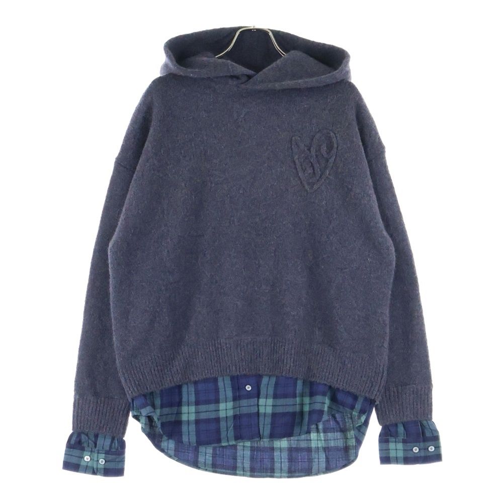 Acne Studios アクネ ストゥディオズ Layered Wool Hoodie チェック柄レイヤード エンボスロゴ ウール プルオーバーパーカー ネイビー ブラウン FN-WN- レディース