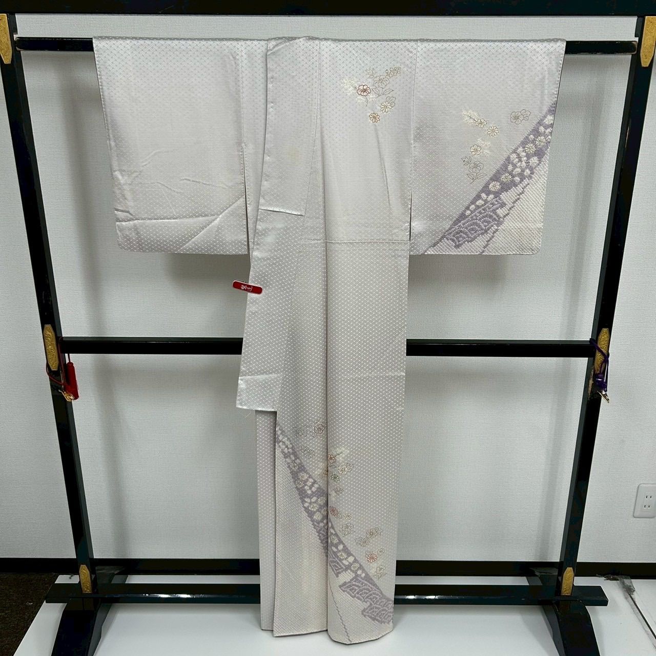 付下げ 刺繍 絞り 金彩 檜垣の地模様 紋無し 訪問着 正絹 着物 MK-892