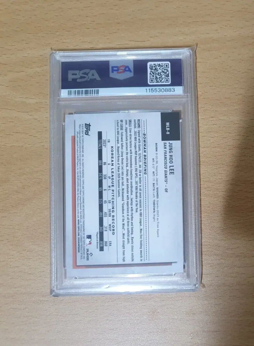 2025 TOPPS NSCC 李政厚 イ ジョンフ GOLD PSA 8