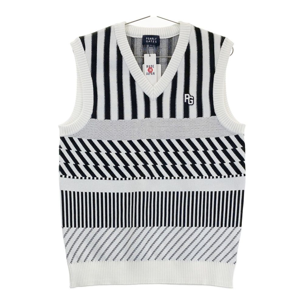 サイズ 4 PEARLY GATES パーリーゲイツ Vネック ニットベスト ストライプ 総柄 ホワイト系 240101506270 ゴルフウェア メンズ ストスト