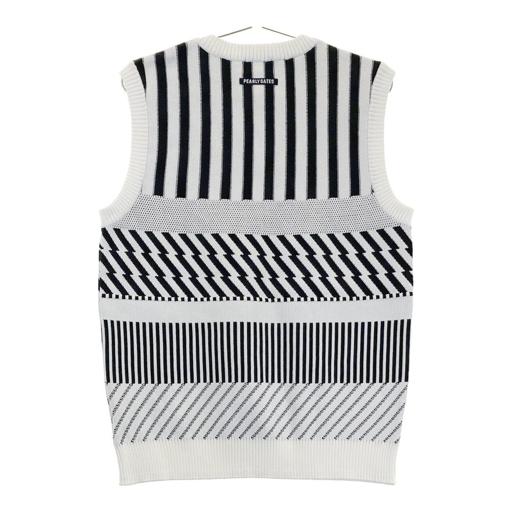 サイズ 4 PEARLY GATES パーリーゲイツ Vネック ニットベスト ストライプ 総柄 ホワイト系 ゴルフウェア メンズ ストスト