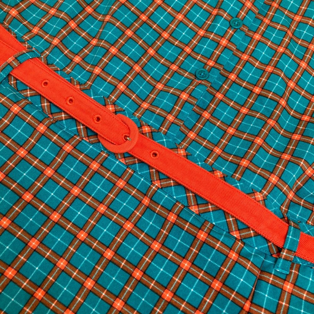 サイズ：L LE COQ GOLF ルコックゴルフ 長袖ポロワンピース チェック柄