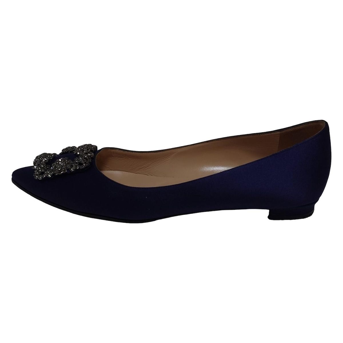 MANOLO BLAHNIK マノロブラニク フラットシューズ 37 レディース ネイビー ビジュー アウトソール張替済