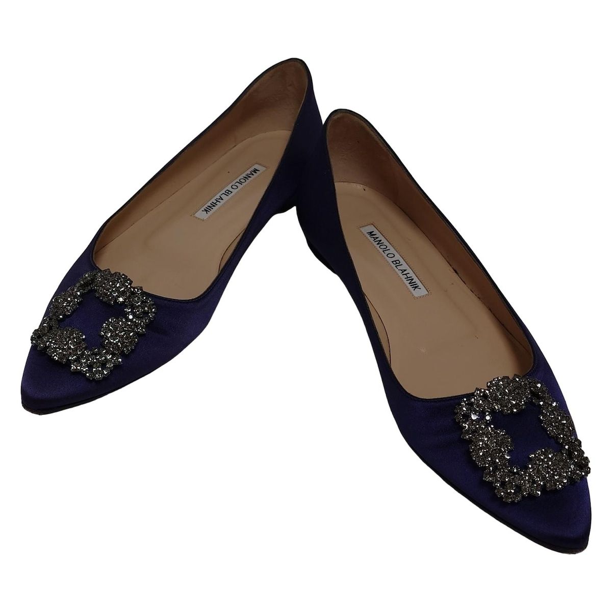 MANOLO BLAHNIK マノロブラニク フラットシューズ 37 レディース - ネイビー ビジュー アウトソール張替済