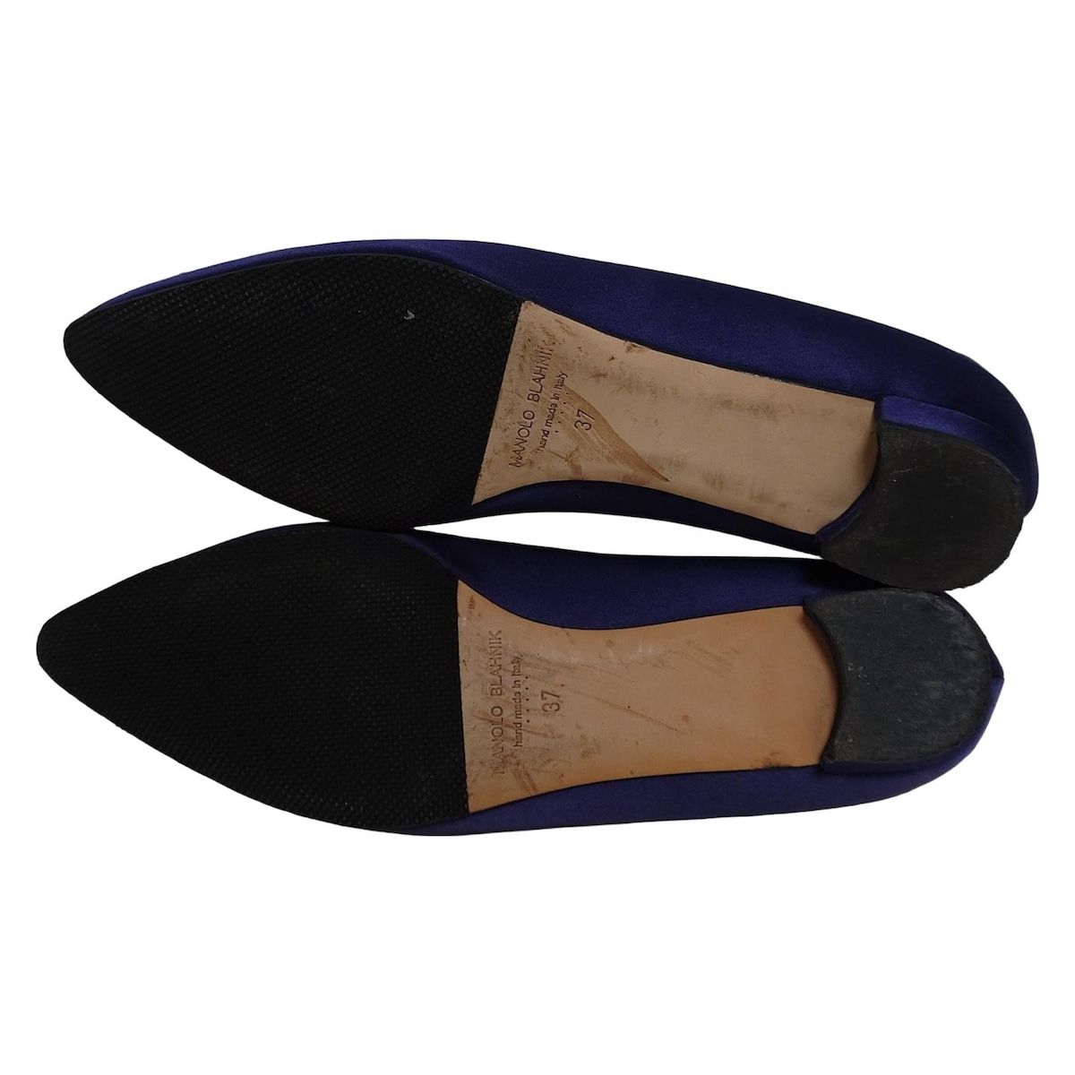  MANOLO BLAHNIK マノロブラニク フラットシューズ 37 レディース - ネイビー ビジュー アウトソール張替済 フラットシューズ バレエシューズ パンプス
