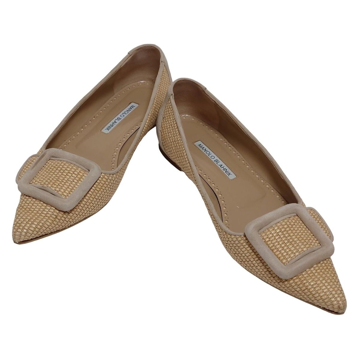 MANOLO BLAHNIK マノロブラニク フラットシューズ 36 1 2 レディース - ベージュ×グレーベージュ アウトソール張替済
