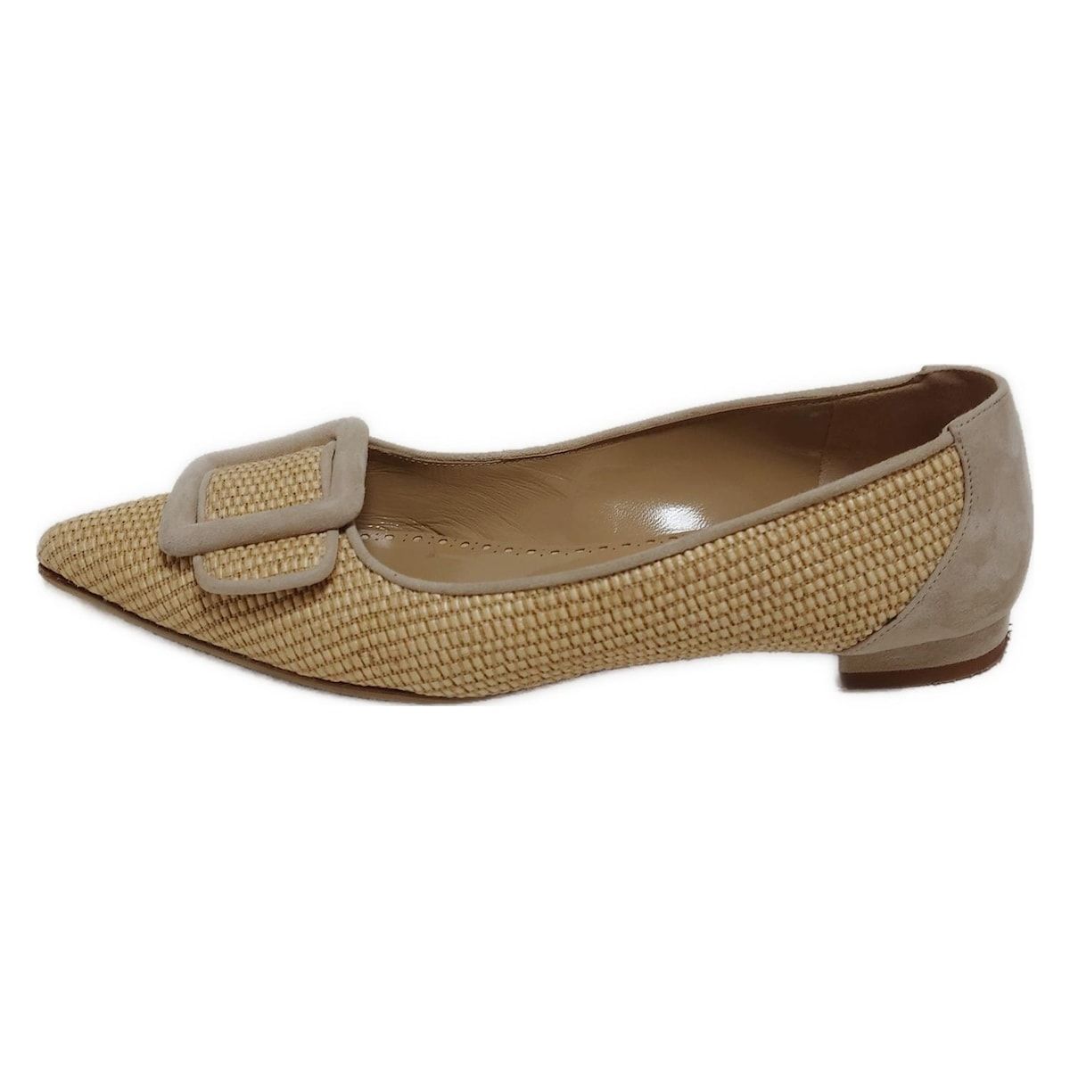 MANOLO BLAHNIK マノロブラニク フラットシューズ 36 1 2 レディース ベージュ グレーベージュ アウトソール張替済