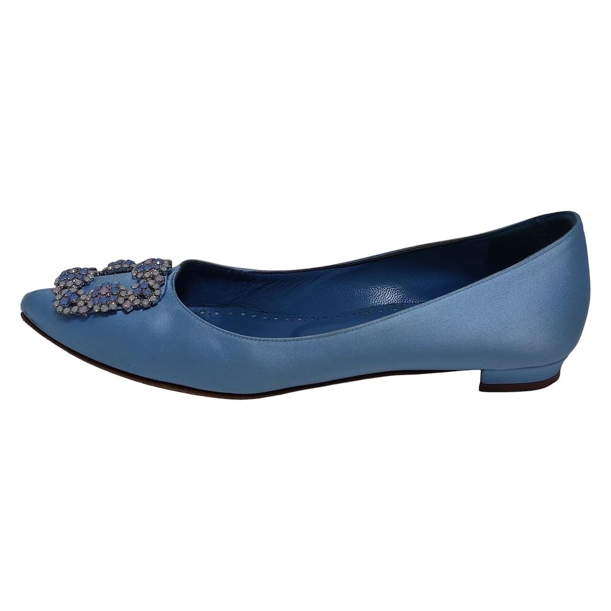 MANOLO BLAHNIK マノロブラニク フラットシューズ 37 レディース - ライトブルー ビジュー アウトソール張替済
