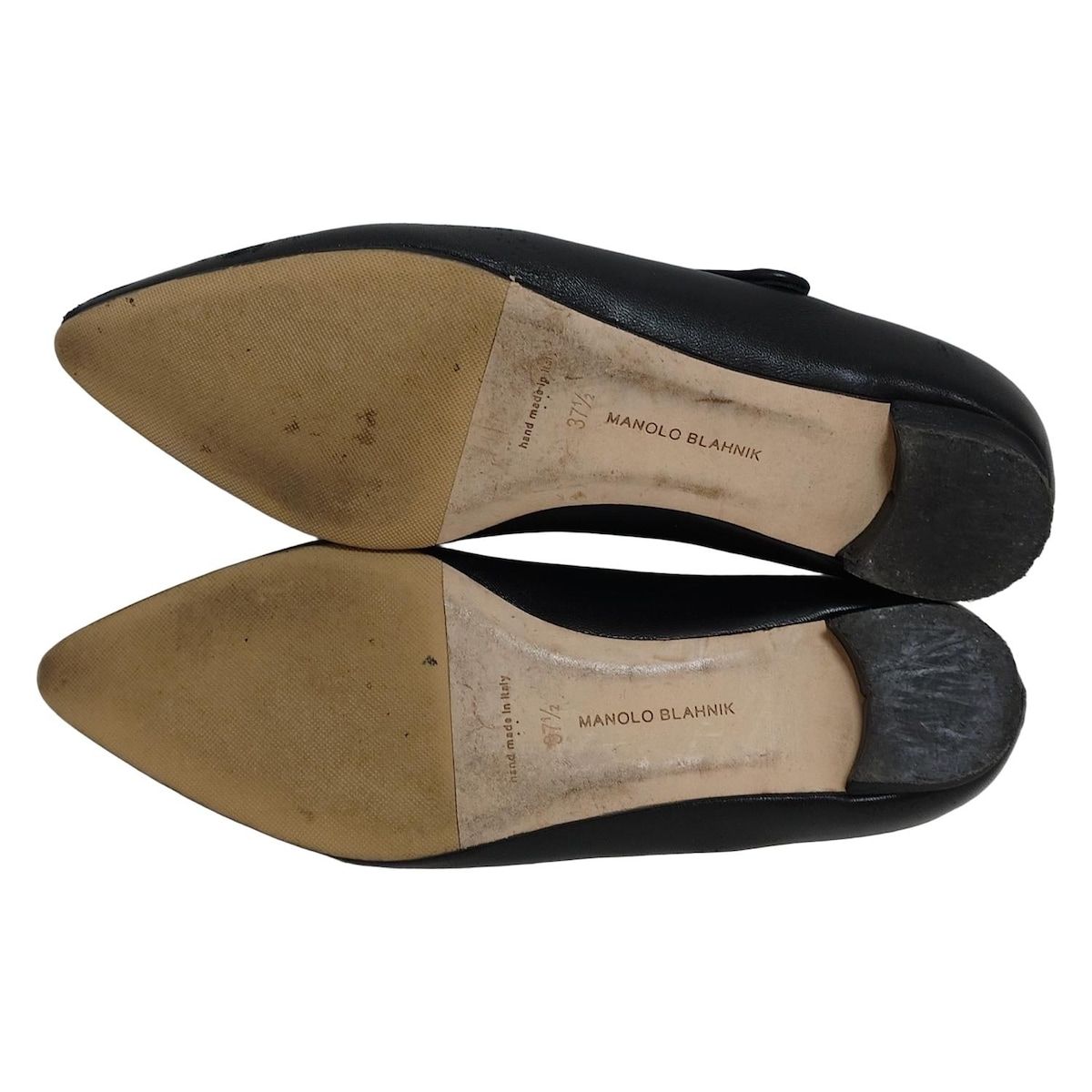  MANOLO BLAHNIK マノロブラニク フラットシューズ 37 1 2 レディース - 黒 アウトソール張替済 レザー フラットシューズ バレエシューズ パンプス