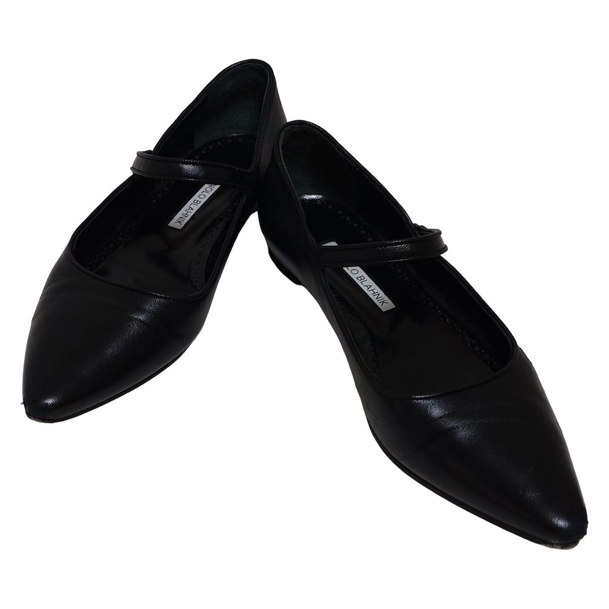 MANOLO BLAHNIK マノロブラニク フラットシューズ 37 1 2 レディース - 黒 アウトソール張替済 レザー