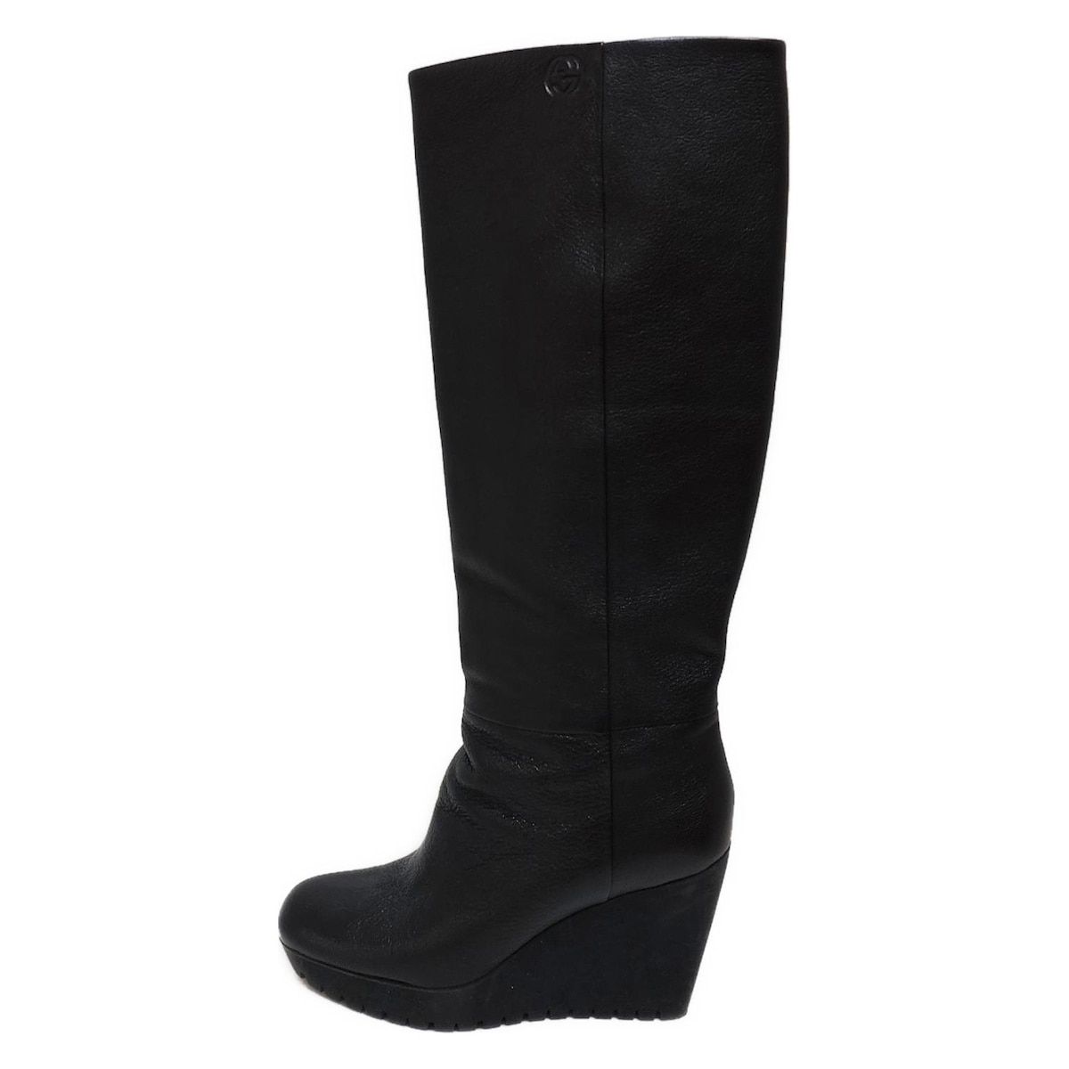 国内グッチ　GG金具 ロングブーツ　ウエッジ グッチ GUCCI ロング ニット ブーツ ウェッジソール 36 23㎝ 白