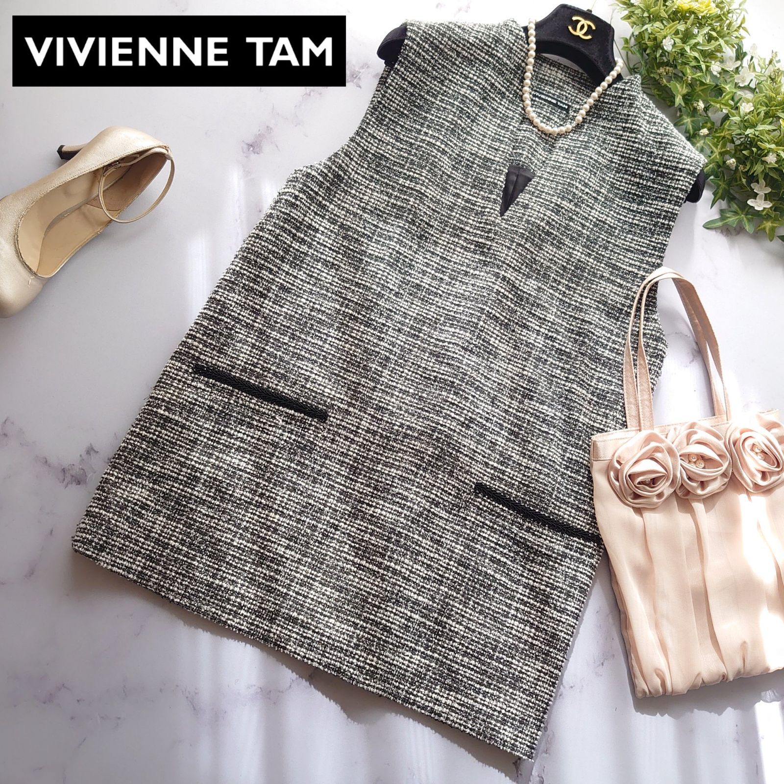 2025 ヴィヴィアンタム ラメ ツイード チュニック 40 Vネック ベスト