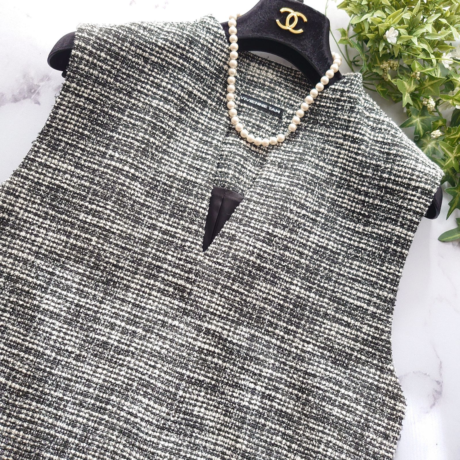 2025 ヴィヴィアンタム ラメ ツイード チュニック 40 Vネック ベスト
