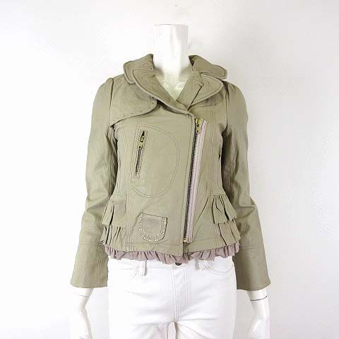 フランシュリッペ franche lippee ライダースジャケット フリル ギャザー 羊革 ラムレザー 革ジャン M ベージュ