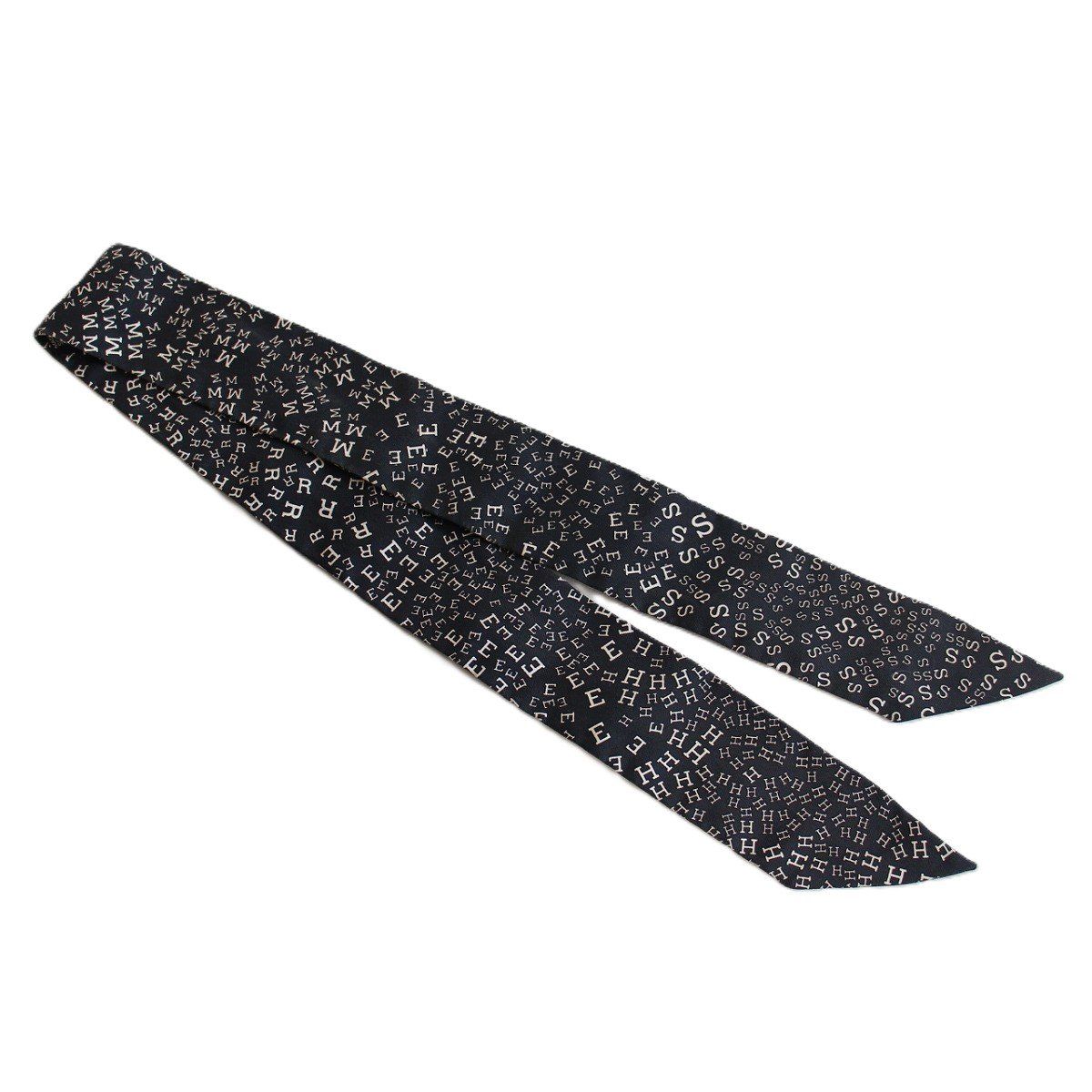HERMES エルメス ツイリー アルファベット シルク100％ ブラック系 いおき質店