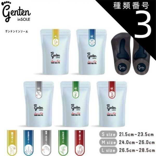 種類3 S 21.5〜23.5 cm グレー 親指 爪サポート ゲンテンインソール 5種 genten 正規流通品 男女兼用 足裏アーチサポート 土踏まず 衝撃吸収 靴用 代謝サポート 姿勢 矯正 靴の中敷き 中敷き 体幹 ダイエット O脚 外反母趾 冷え