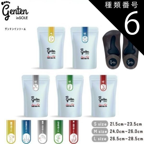 種類6 S 21 5〜23 5 cm グリーン ひざサポート ゲンテンインソール 5種 genten 正規流通品 男女兼用 足裏アーチサポート 土踏まず 衝撃吸収 靴用 代謝サポート 姿勢 矯正 靴の中敷き 中敷き 体幹 ダイエット O脚 外反母趾 冷え