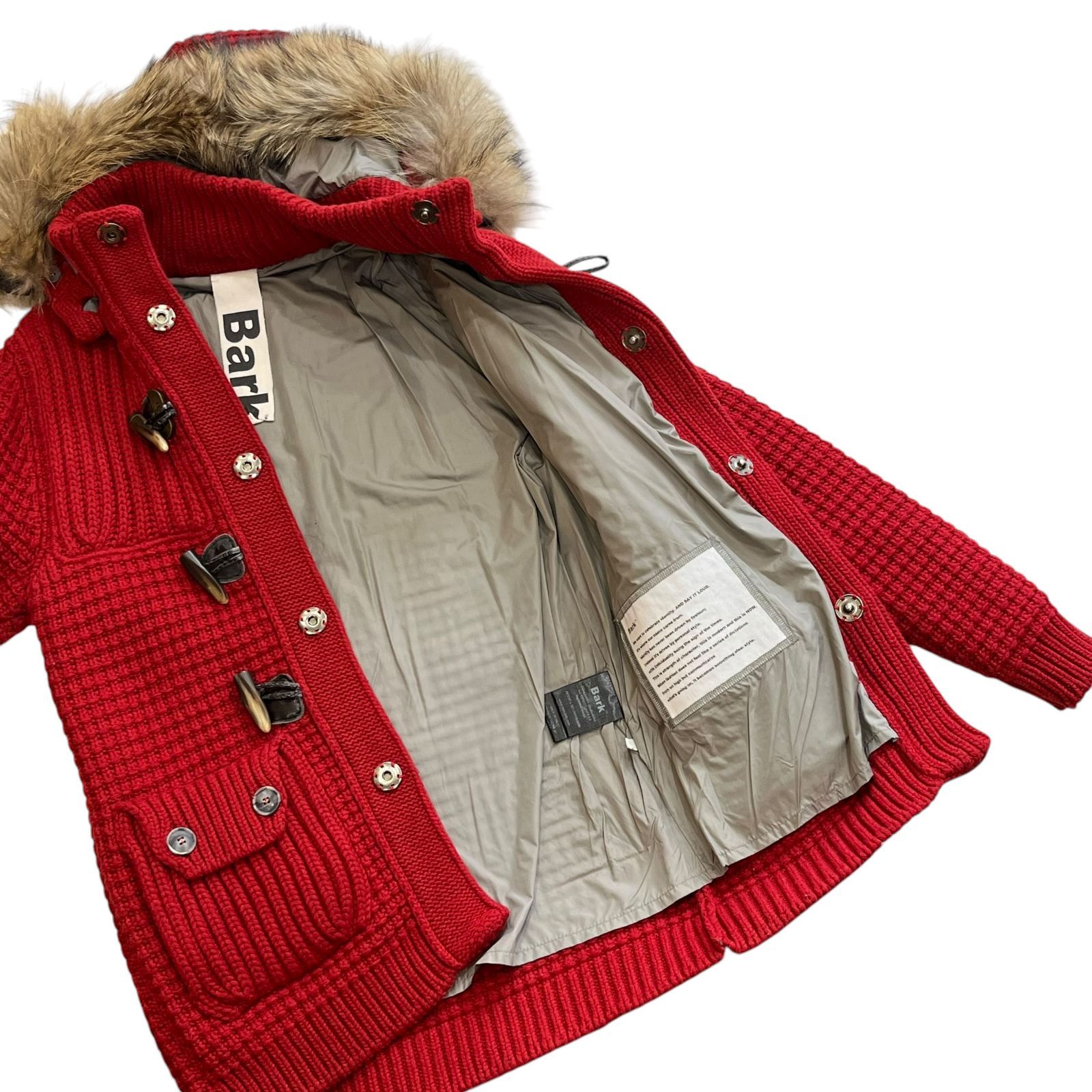 中古○BARK/バーク○ ダッフルコート ニット 肉厚 レッド カーディガン